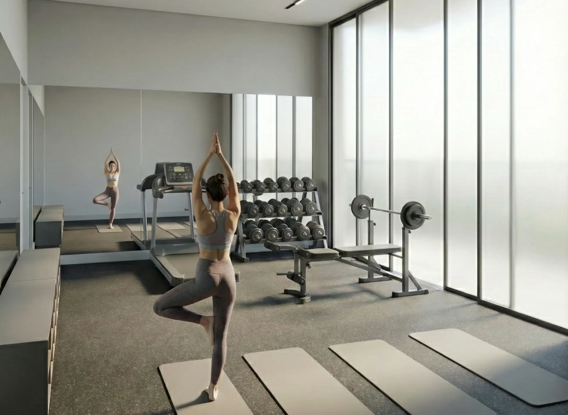 Fitness studio with yoga and weights